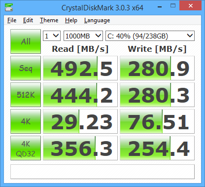 CrystalDiskMark screenshot showing results for ssd